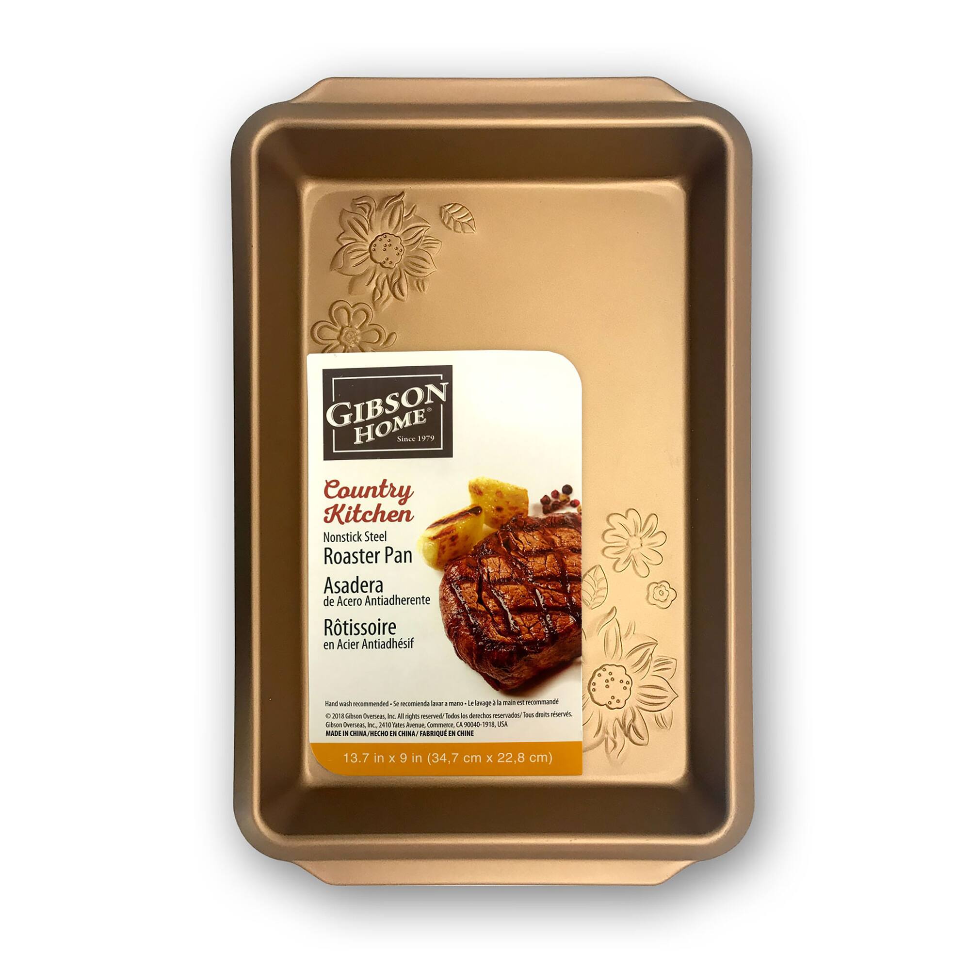 Gibson Home Country Kitchen Embossed Carbon Steel 13.75" Copper Roaster Pan